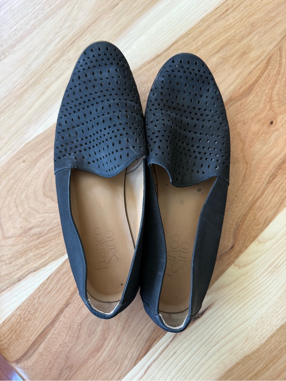 Franco Sarto Black Perforated Slip-On Loafers - Women's Size 8M